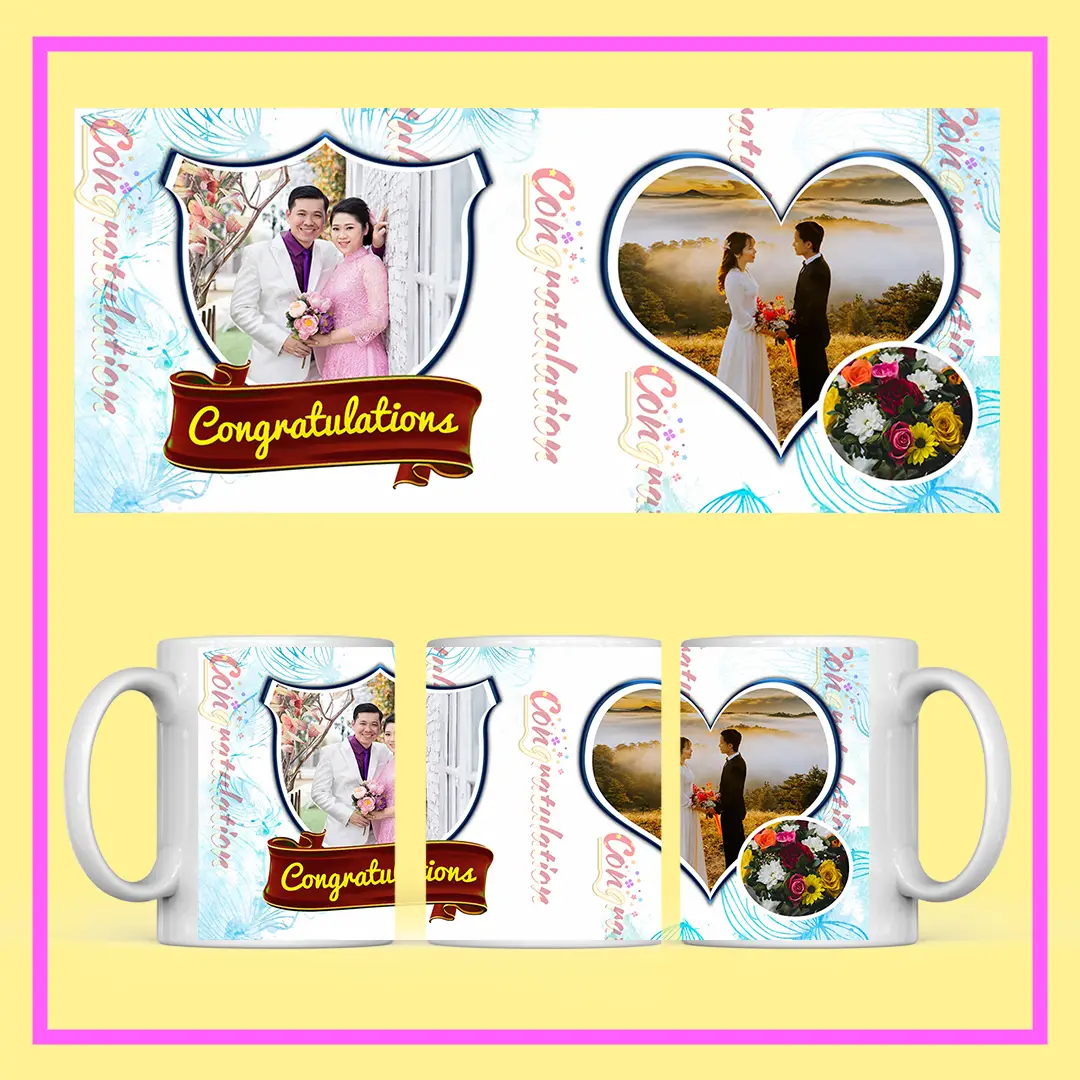 Personalized Congratulations Photo Mug with custom photo and blue polka-dot design – perfect gift for graduation or job promotion from ResroseShop.in