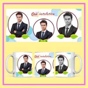 Personalized Congratulations Photo Mug with custom photo and blue polka-dot design – perfect gift for graduation or job promotion from ResroseShop.in