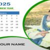 Custom printed calendar with company branding and vibrant monthly design.