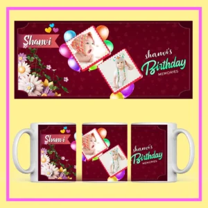 Personalized Birthday Photo Mug with name, couple photo, and festive red-gold design – perfect birthday gift from ResroseShop.in