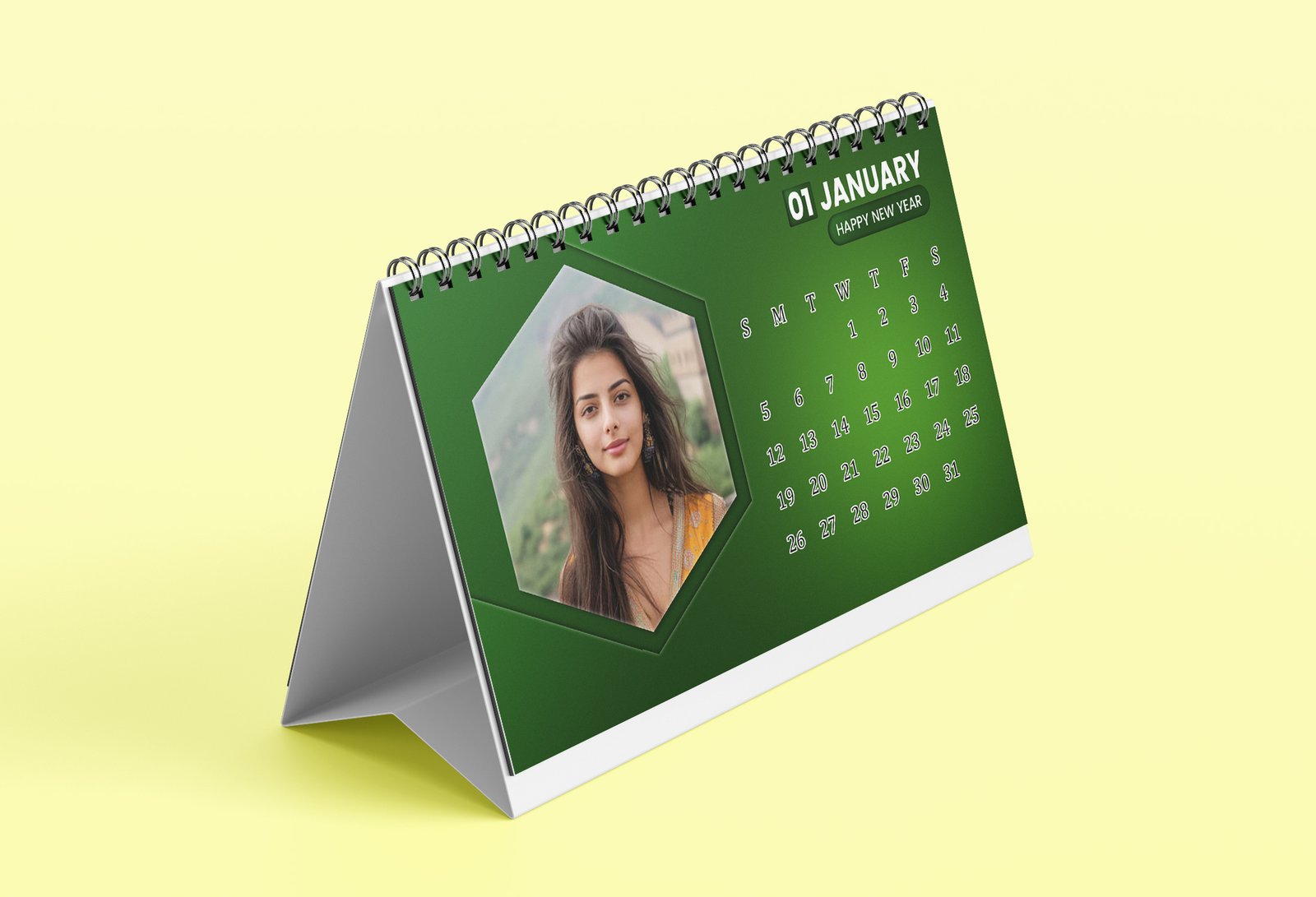Custom printed calendar with company branding and vibrant monthly design.