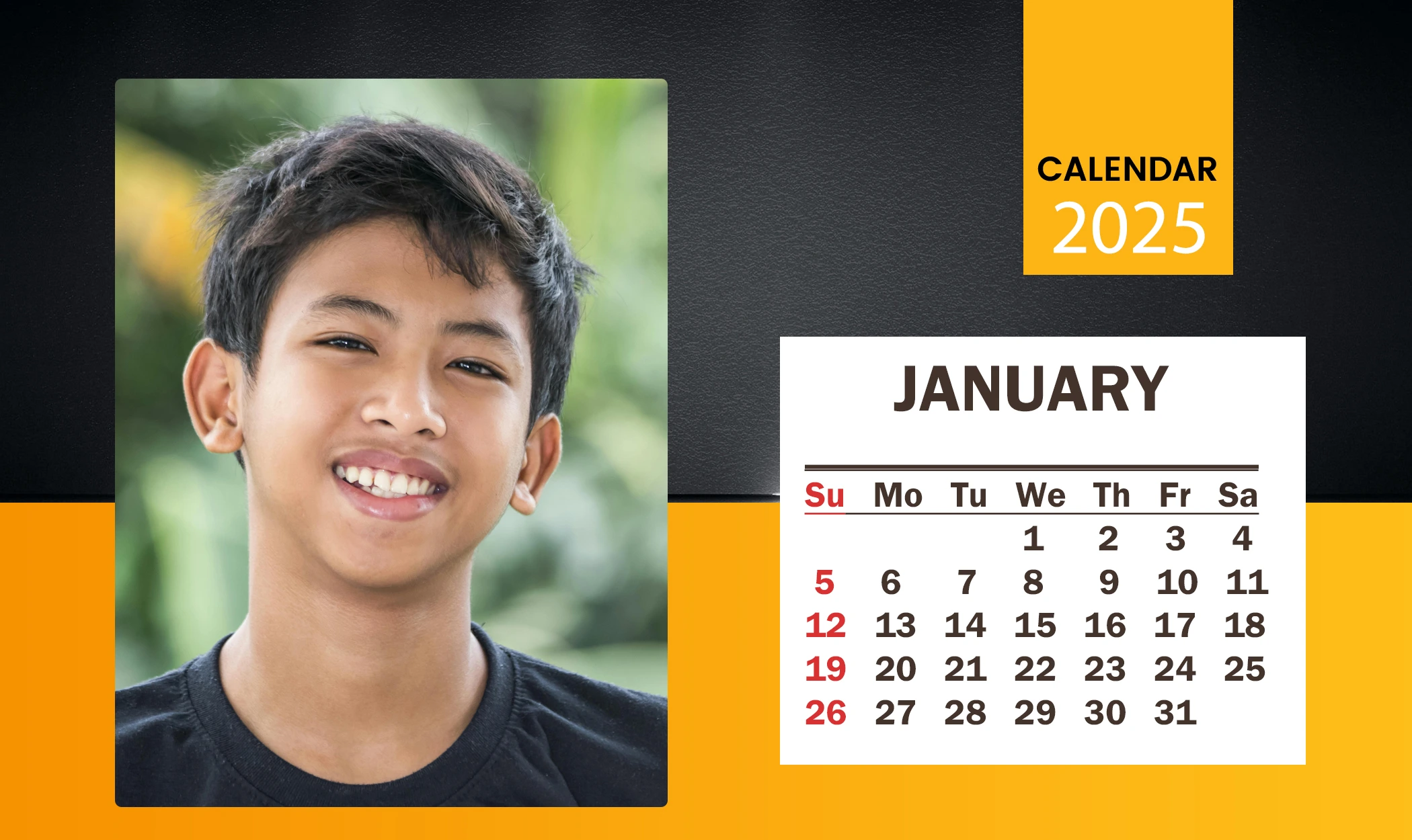 Custom printed calendar with company branding and vibrant monthly design.