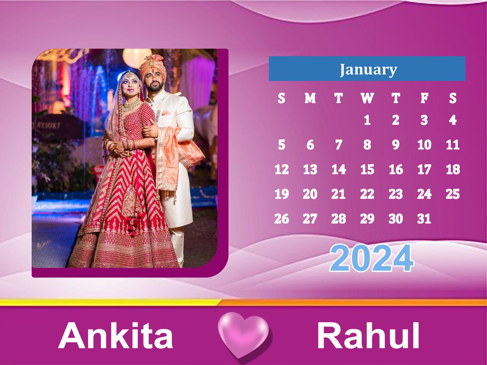 Custom printed calendar with company branding and vibrant monthly design.