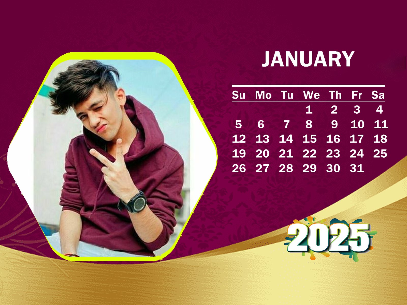 Custom printed calendar with company branding and vibrant monthly design.