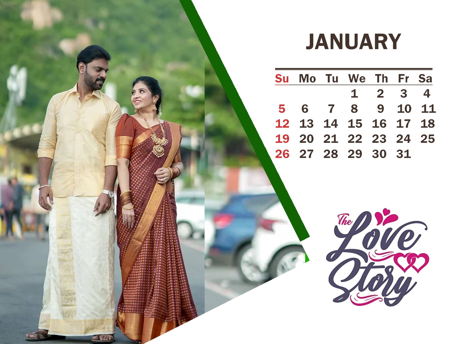 Custom printed calendar with company branding and vibrant monthly design.