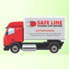 “Safe Line Packers and Movers logo on a red and white delivery truck illustration with the tagline ‘Safe Your Packaging’.”