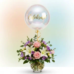 Fresh flower bouquet with helium balloon gift combo