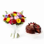 “Mixed flower bouquet with 1 Kg chocolate truffle cake combo for gifts and celebrations”