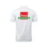 White polo T-shirt with large Amul logo printed on the back – staff uniform branding design