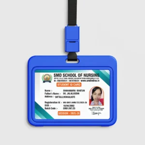 Customized horizontal PVC student ID card with blue holder for nursing college