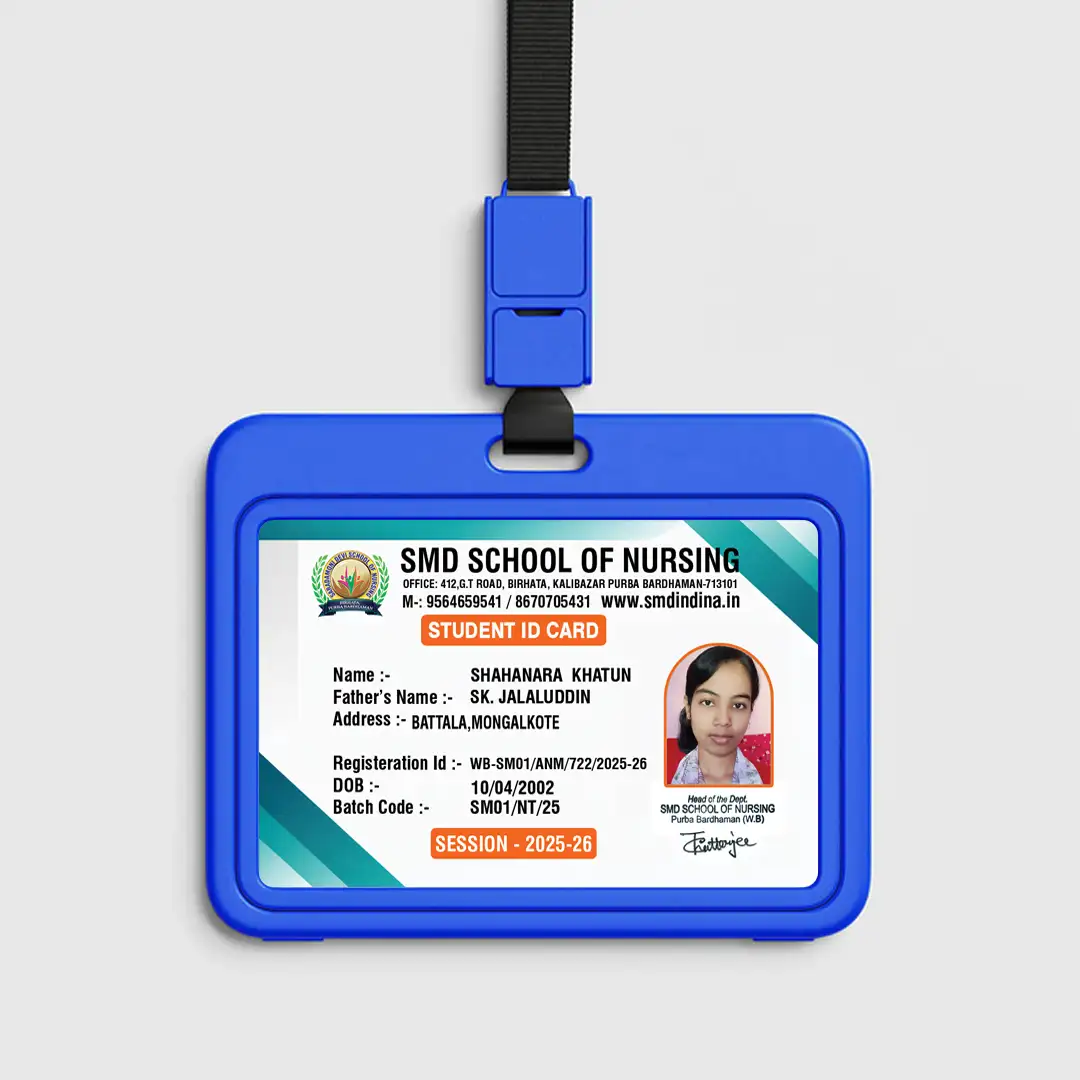 Customized horizontal PVC student ID card with blue holder for nursing college