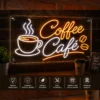 Custom acrylic LED coffee café neon sign board with glowing coffee cup design
