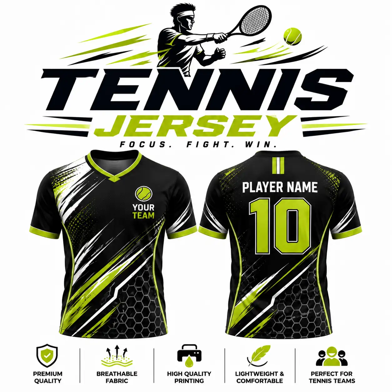 Custom Tennis Jersey Printing with Player Name Number and Team Logo
