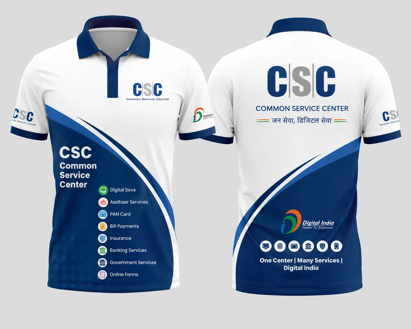 CSC Common Service Center Premium Polo T-Shirt Front and Back Design